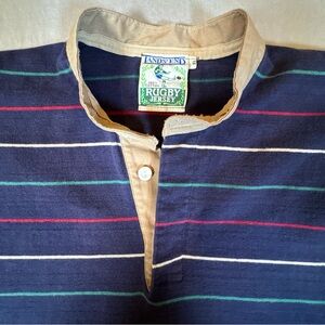 VTG Lands’ End Striped Rugby Jersey Mock Collar Heavy Cotton Men’s XL